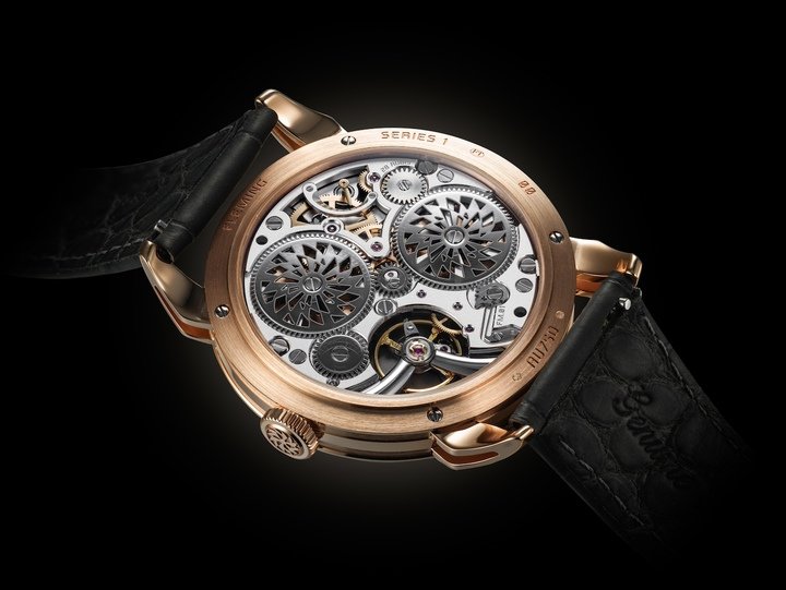 The caseback displays a 7-day power reserve indicator and twin ratchet wheels carved into the Fleming logo.