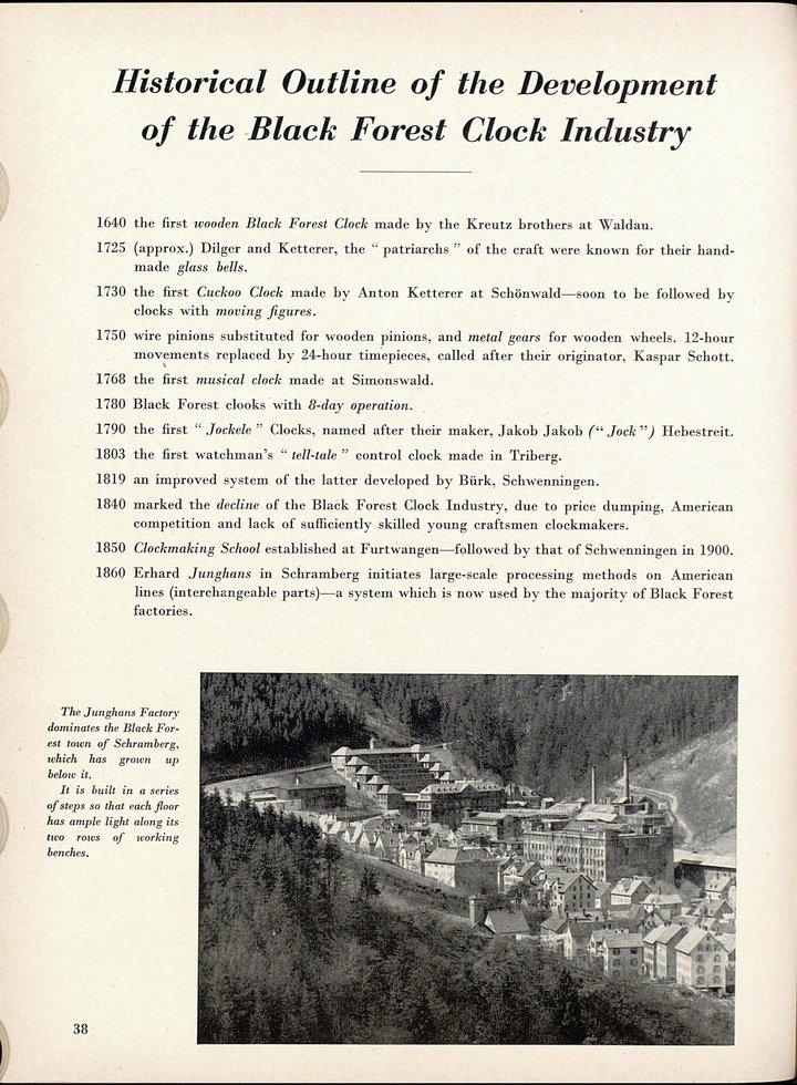 Junghans' landmark “terrace building” illustrates a timeline of Black Forest clockmaking, published in 1953 in Europa Star.