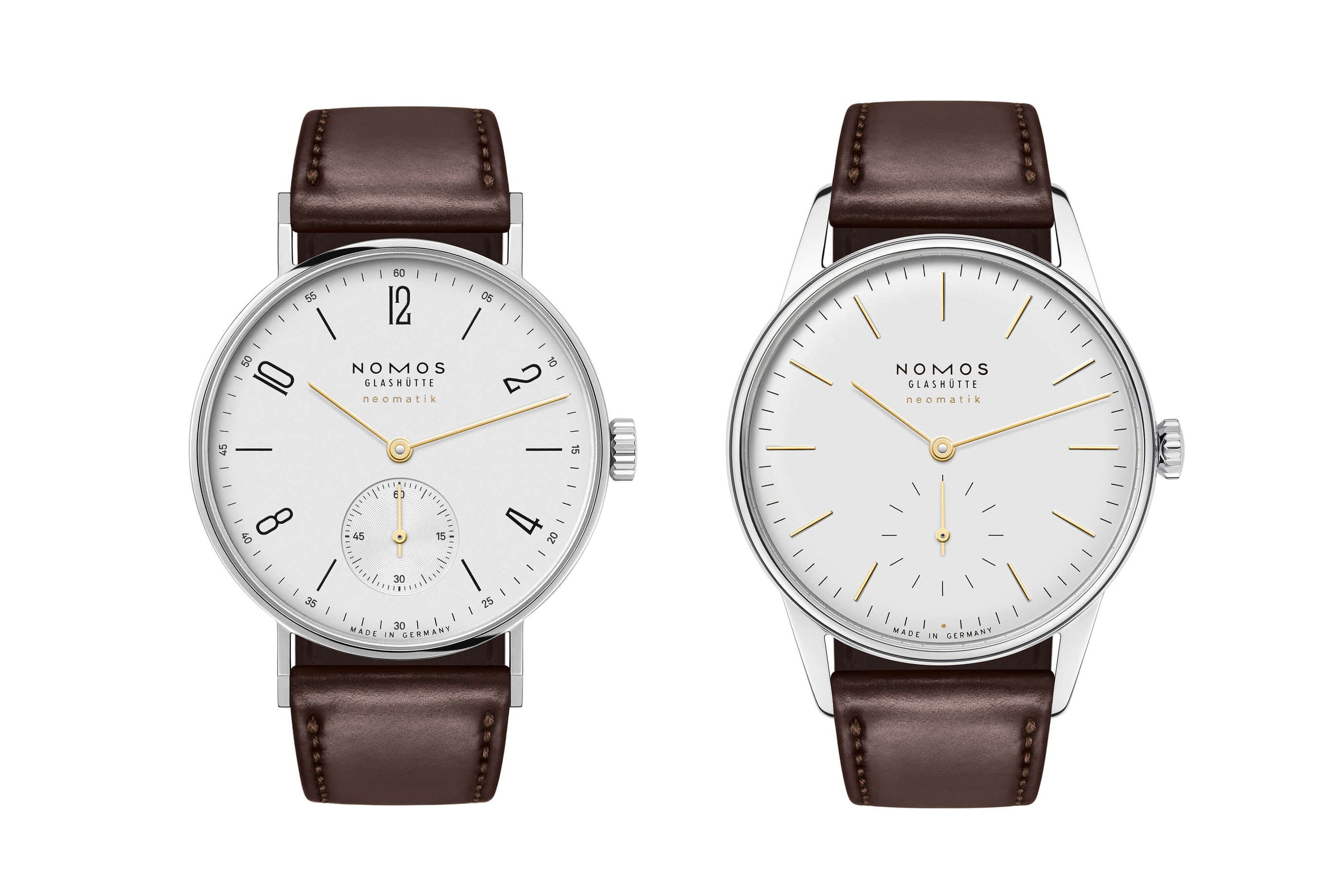 Nomos Orion neomatik doré and Tangente neomatik doré