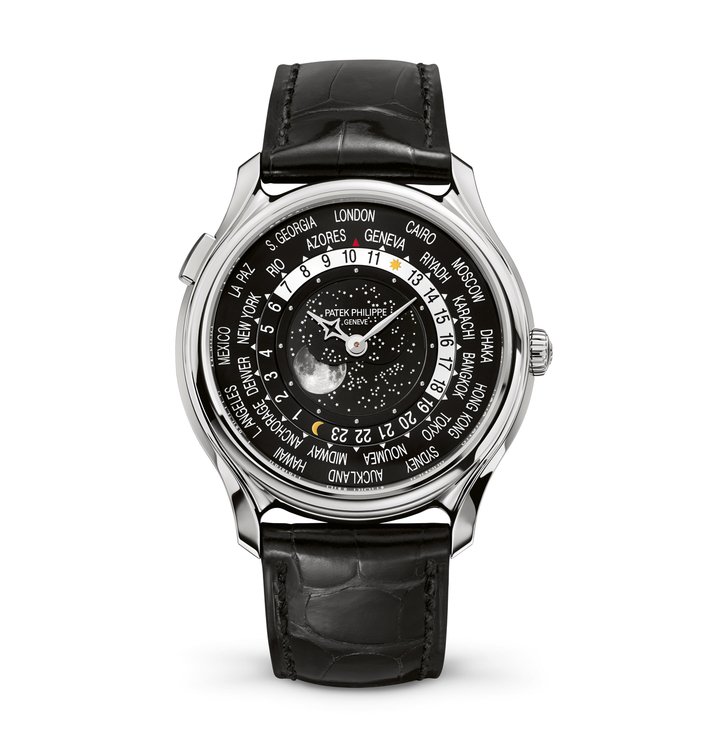 2014 – WORLD TIME MOON REF. 5575 – 39.8 mm CALIBRE 240 HU LU: To celebrate its 175th anniversary in 2014, the Geneva manufacture introduced two limited-edition World Time Moon watches featuring an extremely realistic moon phase indication in the centre of the dial. The men's model, limited to 1,300 pieces, is in white gold, while the smaller women's model in rose gold comes in a limited run of 450.