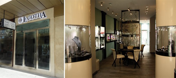 Le Gotha Boutique - Left: The entrance, Right: The shop's interior.