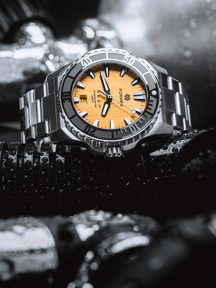 The brand's new diver, the Formex Reef Radiant Bronze 42mm model, water-resistant to 300 metres and featuring a bronze dial, produced in collaboration with Collective Horology.