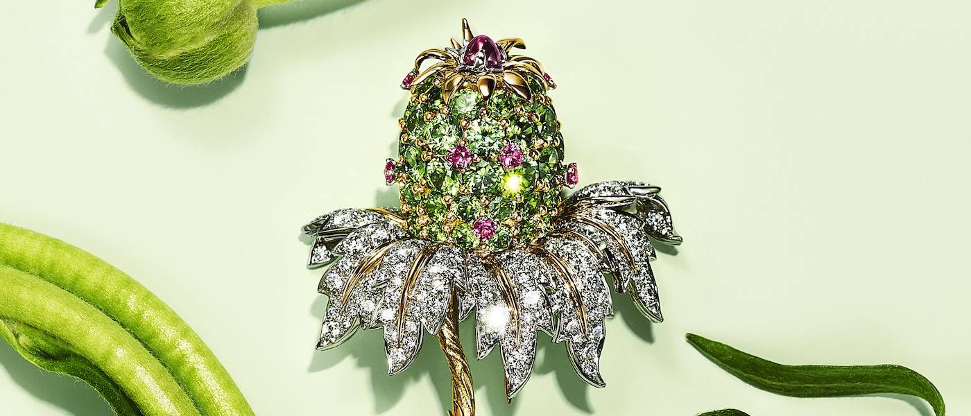 Vivienne Plum Flowers Pendant, Pink Gold, Lacquer & Diamonds