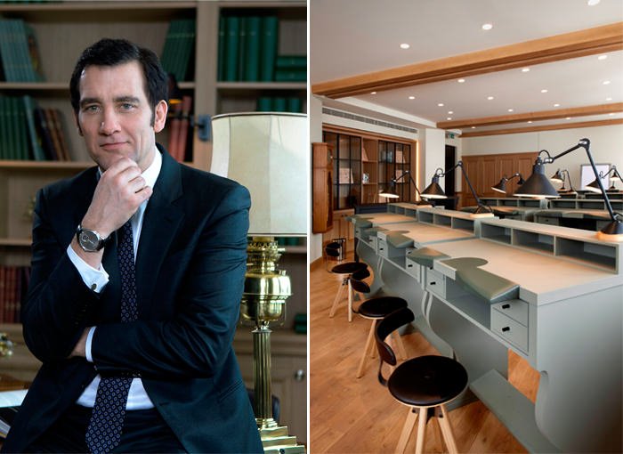 Left: Clive Owen at Maison d'Antoine - Right: Workbenches in the Maison d'Antoine