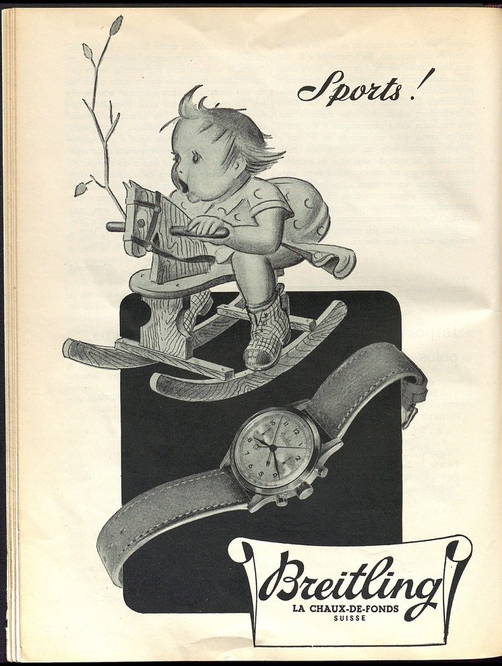 This advertisement, from a 1948 edition of Europa Star, is an early example of Breitling's marketing flair.