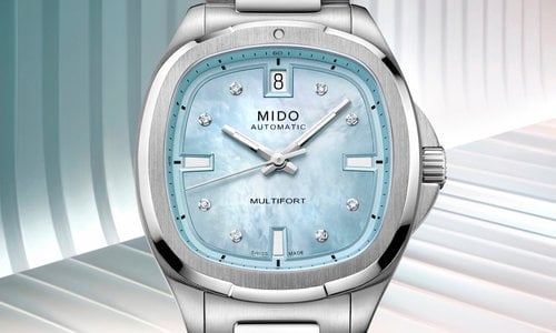 Mido Multifort TV 35 with blue mother of pearl and diamonds