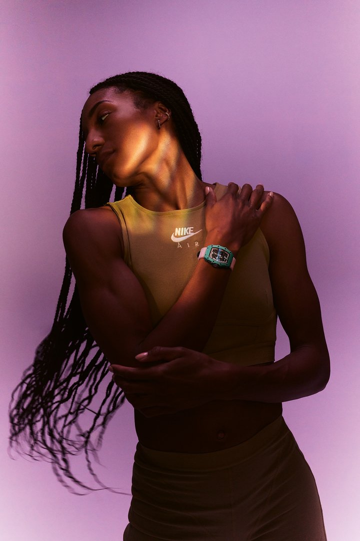 Belgian heptathlete Nafi Thiam, a rising star in her discipline which combines seven track and field events, wears her RM 07-04 Automatic Sport.
