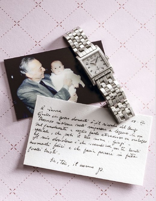 Palmiro Monti's note on the birth of his granddaughter Ginevra, who has now joined Eberhard & Co.