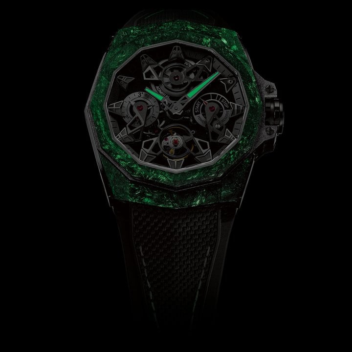 Carbon case with luminescent inserts on a Corum Admiral's Cup