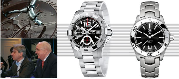 Nick Hayek Jr. and Walter von Känel, HYDROCONQUEST by Longines, CALIBRE 5 (Turning Bezel) by TAG Heuer