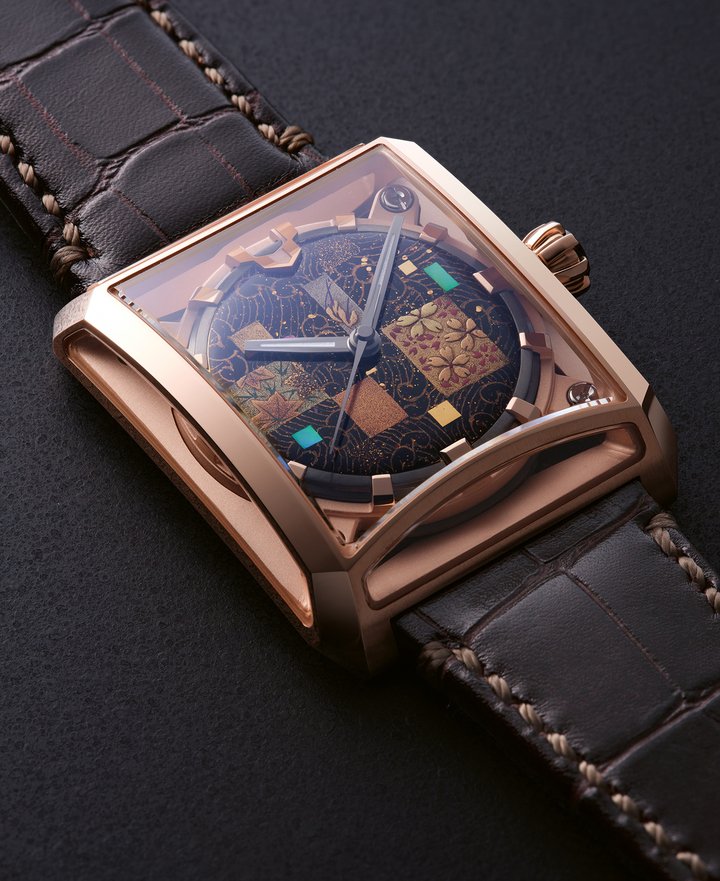 Minase 7 Windows 4 Seasons with a maki-e urushi dial. Maki-e is a collection of techniques combining lacquer and precious metals to create texture and depth. 