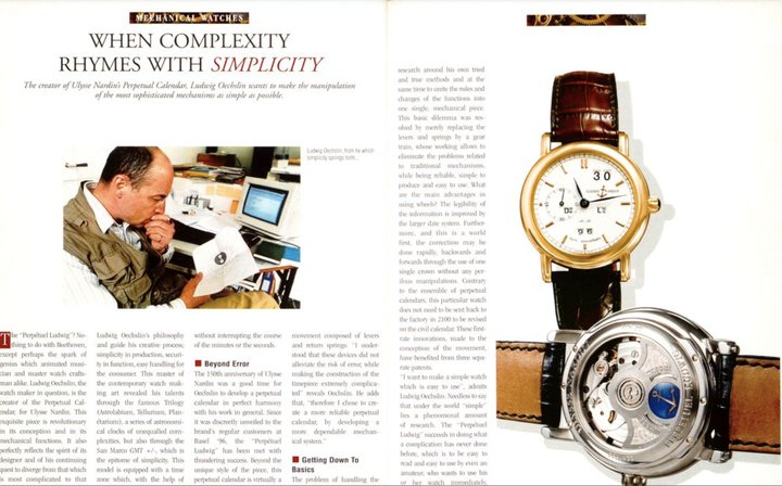 The philosophy of Ludwig Oechslin at Ulysse Nardin, from a 1996 issue of Europa Star.