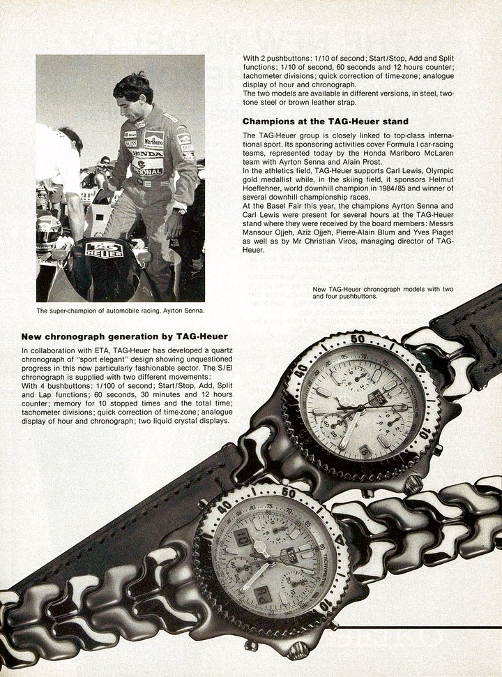 TAG Heuer and Ayrton Senna in a 1989 edition of Europa Star. ©Europa Star Archives