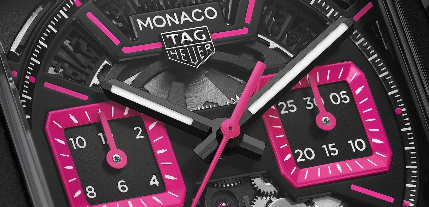 TAG Heuer Monaco Chronograph with pink skeleton dial