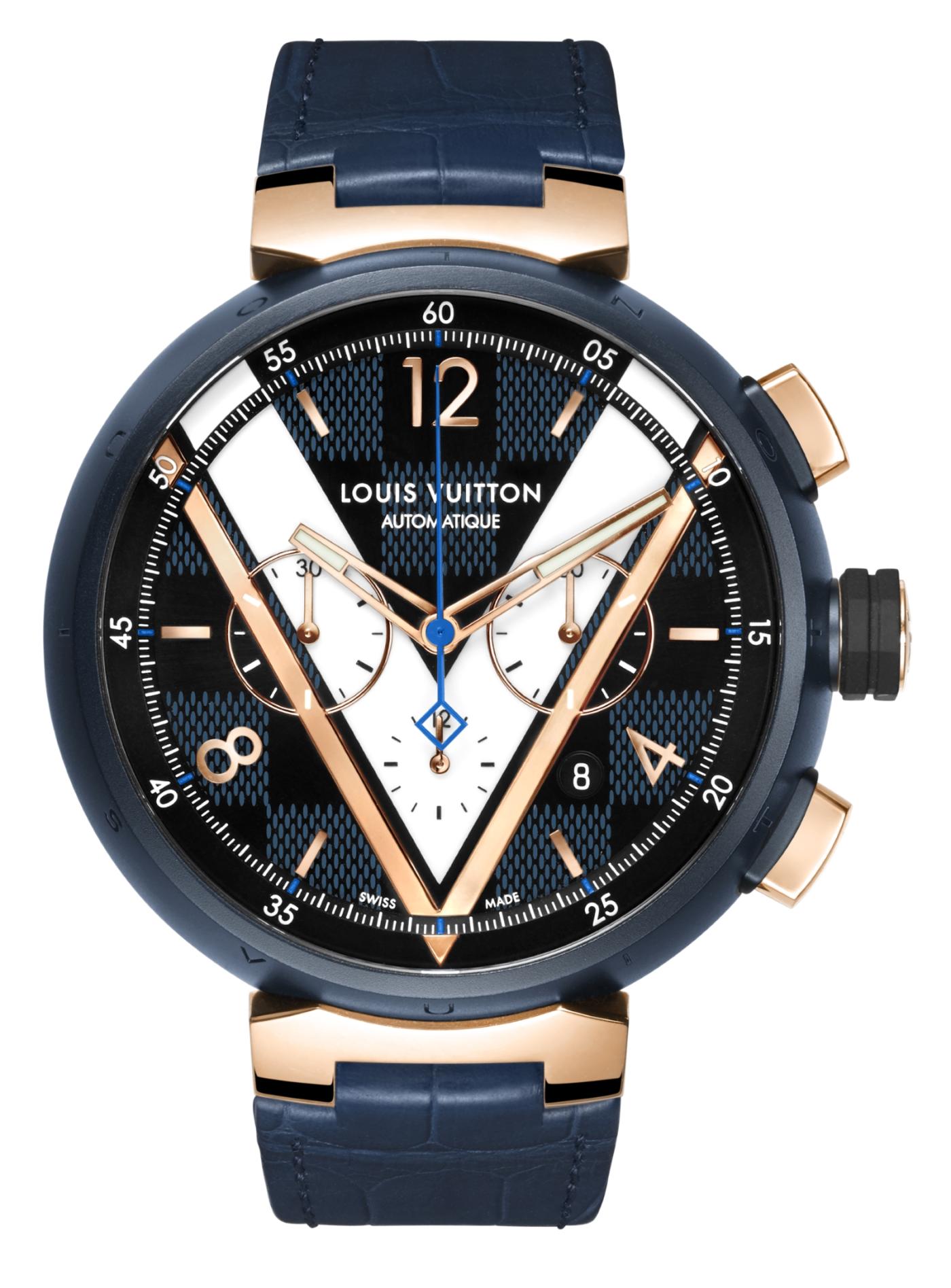 Louis Vuitton Tambour Damier Cobalt Chronograph gold on LV leather  #louisvuitton #watchforhim #louisvuittonwatc…